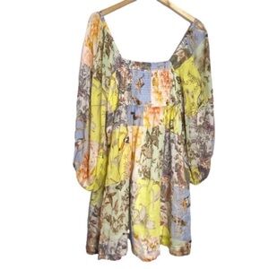 BANANA REPUBLIC Ramie Twist Dress in Patchwork Blue